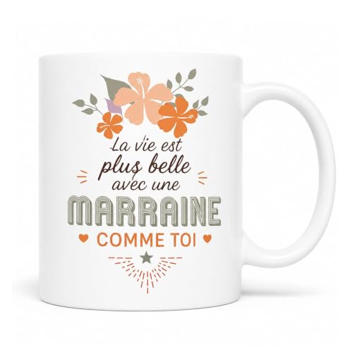 Cadeau Marraine Mug 11 oz en Céramique, Tasse Marraine Double Face, Cadeau Pour Marraines avec Mot Touchant, Marraines Cadeaux pour Baptême Anniversaire Noël, Tasse Café Thé 325 ml