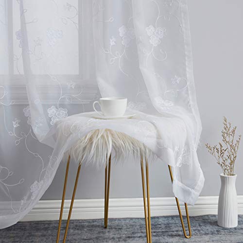 Hlc.me Allegra Floral Embroidered Sheer Voile Light Filtering Window Curtain Valance Scarf - 38 X 216 Inch Long (White) #TOP3