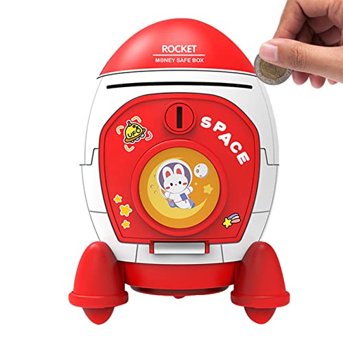 Raketenspardose | Häschen-Muster Spardose,Spardose in Raketenform mit...