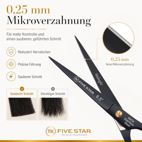TK FIVE STAR Midnight Haarschere 6,5 Zoll, scharfe Profi Friseurschere mit Mikroverzahnung… – Ansicht 4