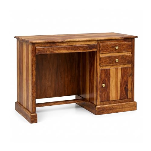 Image of SONA ART & CRAFTS Carmel Lite Solid Sheesham Wooden Study Table for Students Desk with 2 Drawers & 1 Cabinets Study Desk Table Office Table for Work from Home Writing Office Desk (Natural Finish)