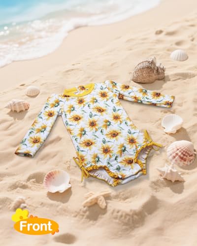 Image of ALVA Girls' One Piece Swimsuit with Hat, Baby Rash Guard Sets,Long Sleeve Zipper UPF 50+ Sun Protection Bathing Suit