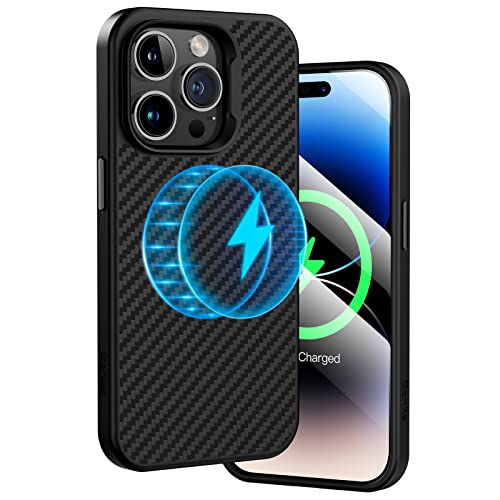 Benks Designed For Iphone 14 Pro, Aramid Fiber Case Built With Dupont Kevlar [Compatible With Magsafe], Ultra Touch Feel Minimalist [Military Grade Drop Protection] Protective Case, Carbon Fiber Look #TOP4