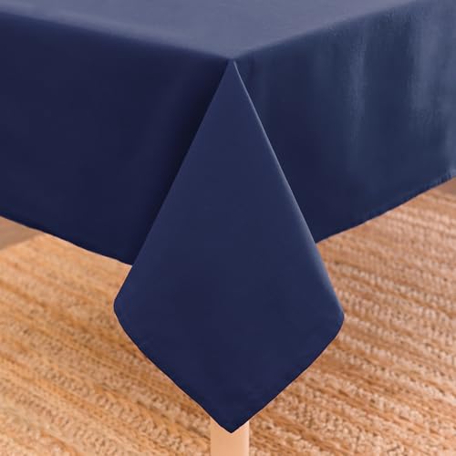 Image of Encasa XO Dining Table Cover Cloth for 6 to 8 Seater | 140x240 cm Cotton Canvas Rectangular Table Cloth | Machine Washable Tablecloth for Indoor & Outdoor Use - Navy Blue Solid Color