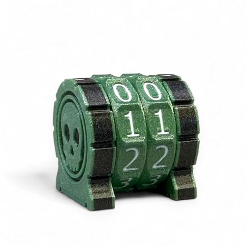 Lixusia Life Counter Health Tracker for Board Games TTRPGs and Card Games with Skull Symbol Compatible with MTG 2 Green Wheels with White Numbers