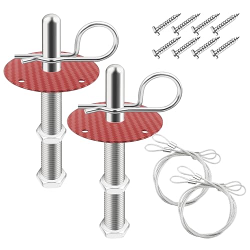 Engine Hood Pins Kit for Car,Carbon Fiber Stainless Steel Car Hood Lock Kit for Fixes and Decorates Hood Cover,Universal Hood Latch Kit Car Accessories for Most Vehicles (Carbon Fiber Red)