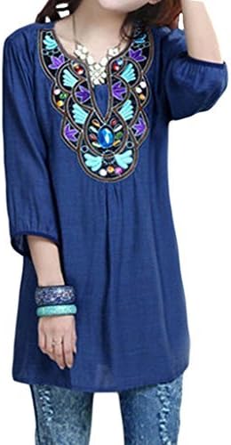 KafeimaliWomen's Casual Embroidery Bohemian Cotton Tops Shirt Tunic Blouse