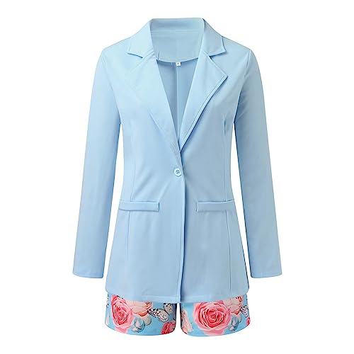 Blazer Sets Women 2 Piece Outfits with Belt Business Casual Jackets Elegant Cardigan Coat Floral Shorts Suit3