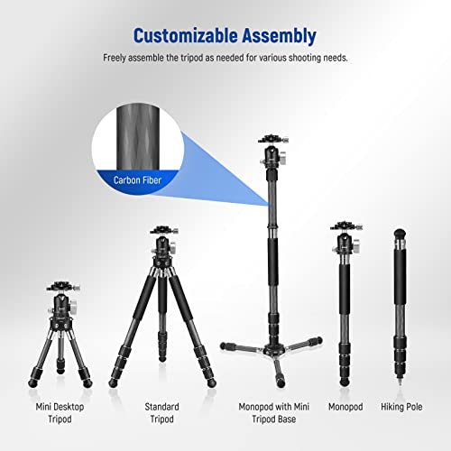 Neewer All In 1 Travel Tripod Monopod Carbon Fiber, Creative Diy Camera Tripod 9+ Assemblies Kit: Mini Tripod Leg, Center Column, 360° Ball Head, Spikes, Lightweight For Outdoor Photography, Tp23 #TOP2
