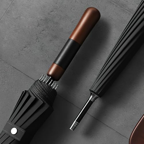 WBM Golf Umbrella 57-Inch Solid Wood Handle 16 Ribs Windproof Waterproof UPF 50+ UV Protection Auto Open Close All-Weather (Black)