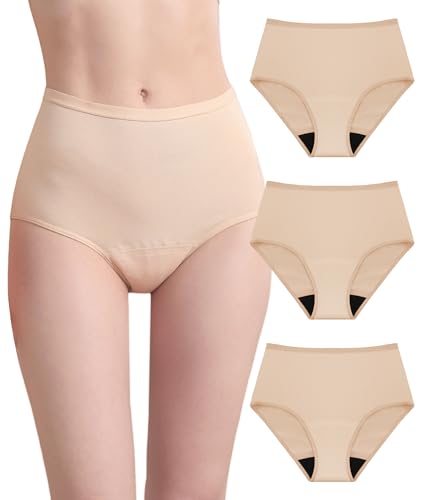 Image of Womens Washable Incontinence Underwear Bladder Leak Proof Odor Control Briefs 56 ml Absorbency Panties 3 Pack (3 Skin, L)