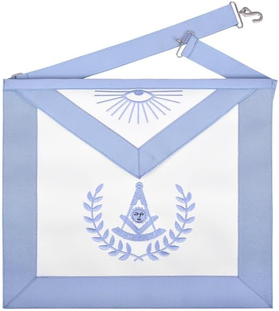 Bricks Masons Past Master Blue Lodge Apron - Light Blue Grosgrain Ribbon With Wreath