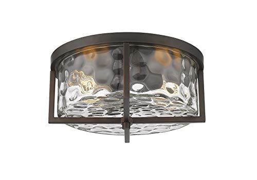 Odeums Indoor Flush Mount Lights, 2-Lights Interior Exterior Ceiling Lights Fixture, Antique Bronze Finish With Clear Hammered Glass #TOP2