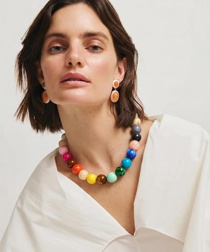 WOWORAMA Colorful Chunky Necklaces for Women 20MM Large Oversized Resin Beaded Necklace Bold Statement Chunky Choker Necklace Boho Summer Jewelry - Image 5