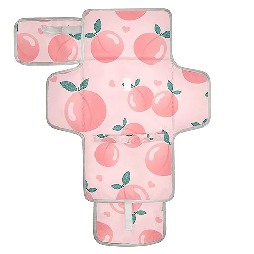 Image of WELLDAY Cute Peach Baby Changing Pad - Waterproof Diaper Changing Pad with Built-in Pillow - Portable Travel Changing Mat for Newborn Girl & Boy