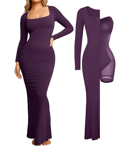 Image of Popilush Long Sleeve Formal Dress with Built in Shapewear Bra Maxi Dress
