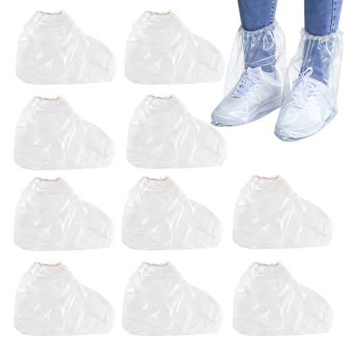 10 Paare Schuhüberzieher Wasserdicht Einweg, Wasserdichte Regenschuh Abdeckungen mit Gummizug, Transparenter Überziehschuhe Wasserdichte Rutschfeste, Einweg Stiefelüberzieher für Männer und Frauen