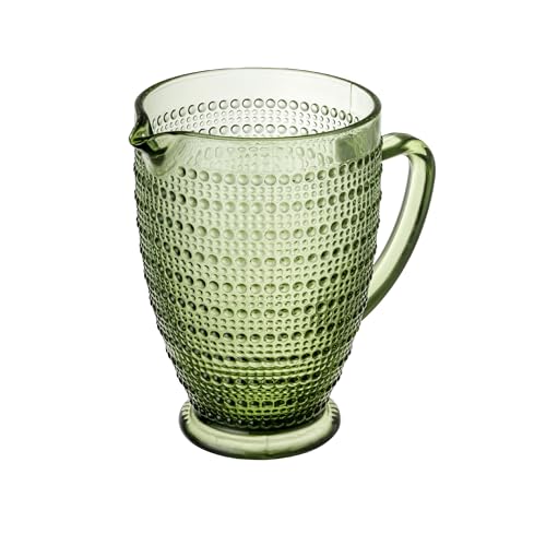 Baroni Home Jarra de cristal con detalles en relieve a lunares, jarra con asa, diseño moderno, jarra con sistema antigoteo, fácil de limpiar, bebidas calientes y frías, 1 l, 20 x 13 x 19 cm (verde)
