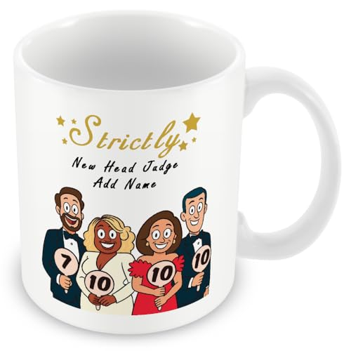 Image of MUGGZ Personalised Strictly Come Dancing Mug – “New Head Judge” – Cartoon Judges with Paddles – Custom Gift