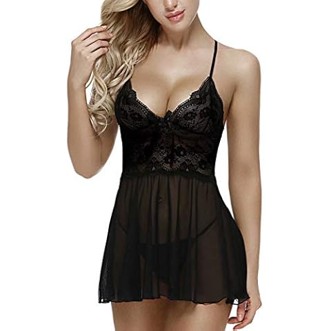 Charmnight Babydoll Sexy Lingerie for Women Lace Nightwear Sleepwear Set(Black-XL) Cover