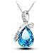 White Gold Plated Swarovski Crystal Elements Eternal Love Teardrop Pendant Necklace Fashion Jewelry for Women (Large Sea Blue)