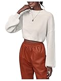WDIRARA Women's Mock Neck Long Sleeve Crop Sweater Casual Rib Knit Top Plain White M