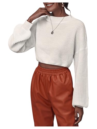 Image of WDIRARA Women's Mock Neck Long Sleeve Crop Sweater Casual Rib Knit Top