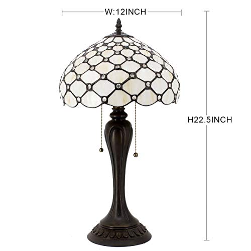 Werfactory Tiffany Lamp Stained Glass Table Lamp Cream Pearl Bead Style Desk Reading Light 12X12X22 Inches Decor Bedroom Living Room Home Office S005 Series #TOP7