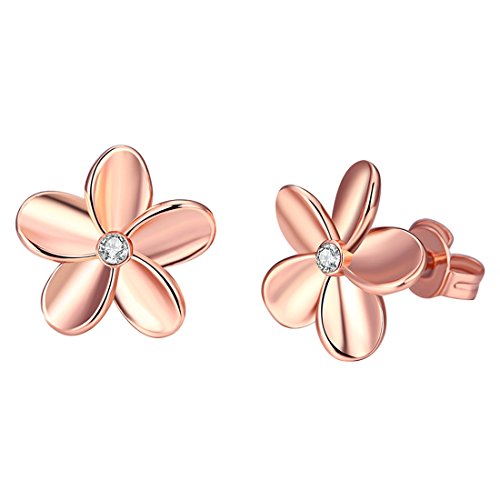 Niña flor pendiente de oro rosa chapado con cristal blanco regalo mujer