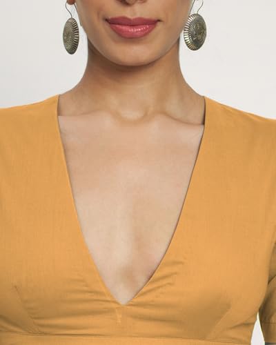 Image of Thevasa Women's Everyday Divine Depth V Neck Half Sleeves Blouse