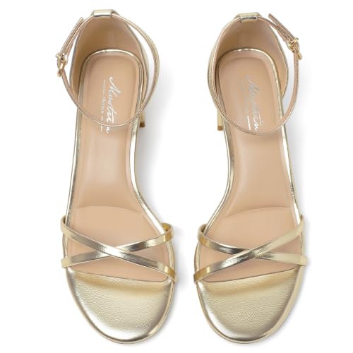 Image of Mostrin Chunky Heels for Women Round Open Toe Strappy Heeled Sandals Ankle Strap Dressy Block Low Heels for Party Wedding Prom Daily