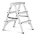 MSW Escalera de Mano Multifunción en Aluminio MSW_AK23E (2 x 3 pelda?os, Resiste hasta 150 kg, Altura máx.: 65 cm, Plegable)