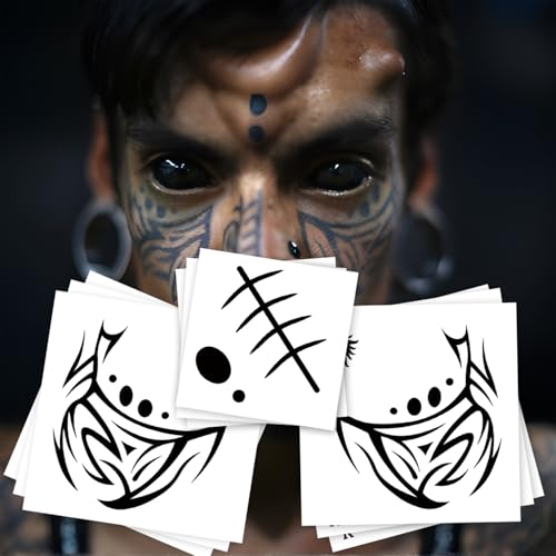 9-Sheet Face Tattoos for Men and Women - Tribal Temporary Tattoo Stickers - Waterproof Fake Tattoos for Halloween, Carnival & Music Festivals