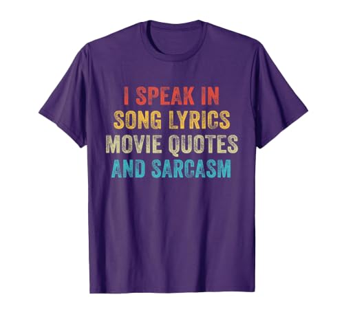 I Speak in Movie Quotes Lyrics and Sarcasm Vintage T-Shirt, Men, Purple, 3X-Large