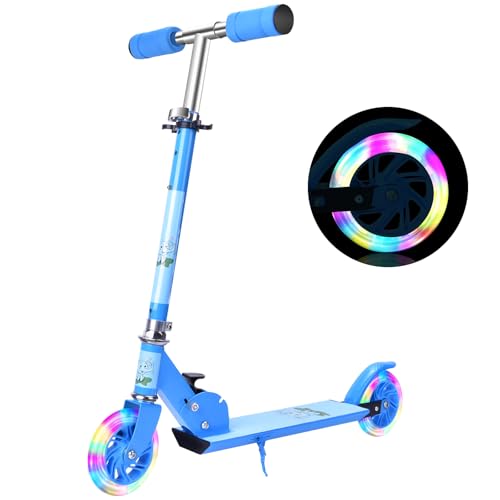 Trotinette enfant Herefun bleue avec roues LED scintillantes, le cadeau d'anniversaire idéal