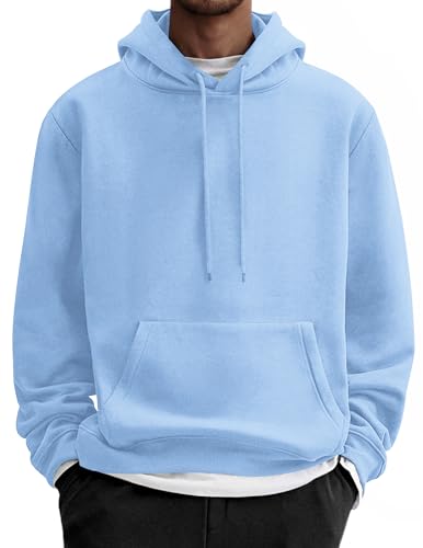 COOFANDY Mens Winter Long Sleeve Hoodies Pullover Casual Fleece Lined Hooded Sweatshirt Gym Drawstring Heavyweight Hoodie Light Blue