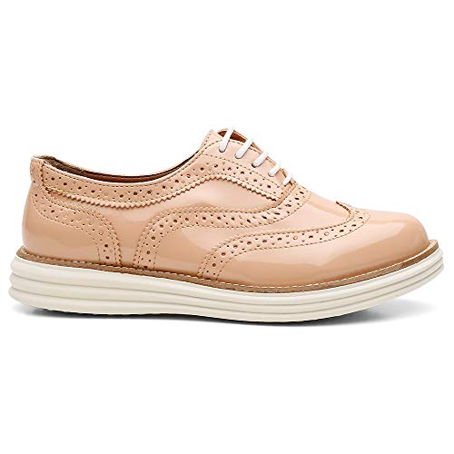 Tênis Oxford Feminino em Couro Confort (33, Verniz Nude)