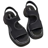 [1/2plus] ニブンノイチプラス サンダル 厚底 韓国 風 スポーツ カジュアル 軽量 疲れにくい 歩きやすい モード 系 ストリート 美脚 効果 夏 靴 通気 性 レディース (黒.24.5cm)