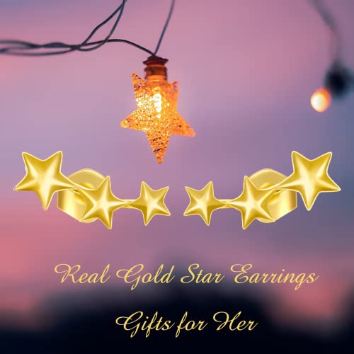 Sisgem 14K Real Gold Star Stud Earrings For Women Girls,Yellow Gold Three Stars Earrings Tiny Celestial Jewelry Gifts For Birthday Christmas (14K Gold-Yellow) #TOP2