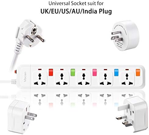 Mscien 5 Way Extension Lead,Individually Switched Overload Protection Wall Mountable Power Strip With 1.8 Meter Extension Cord(5 Gang/2500W/10A/White)