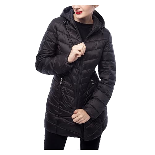 Rokka&Rolla Women's Lightweight Packable Puffer Jacket Water-Resistant Hooded Winter Long Coat3