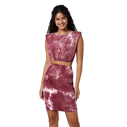 Campus Sutra Women's Wine Tie-Dye Crewneck Sleeveless Regular Fit Co-Ords Set for Casual Wear | Clothing Set Crafted with Comfort Fit and High Performance for Everyday Wear