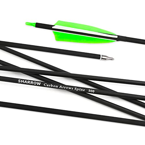 surwolf 31.5" Archery Carbon Arrows with 4" Natural Feather Practice Arrows Spine 500 Hunting Arrows with Replaceable Arrowhead for Compound and Recurve Bows, 12 PCS (green arrow+quiver) - Image 5