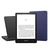 Kindle Paperwhite Signature Essentials Bundle mit einem Kindle Paperwhite Signature Edition (32 GB | ohne Werbung), einer Amazon Lederhülle (Marineblau) und einem kabelloses Ladedock „Made for Amazon“