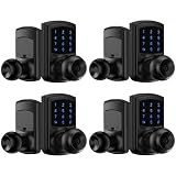 Hidalife Keyless Entry Door Lock, Keypad Door Knob with Handle, Smart Locks for Front Door, Garage Bedroom Home, Touchscreen, One-Slide for Passage Mode, Matte Black 4pack