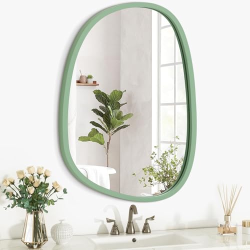 Espejo ovalado irregular con marco de madera moderno, decoración artística asimétrica única para dormitorio, sala de estar, baño, entrada, pasillo, negro, grande