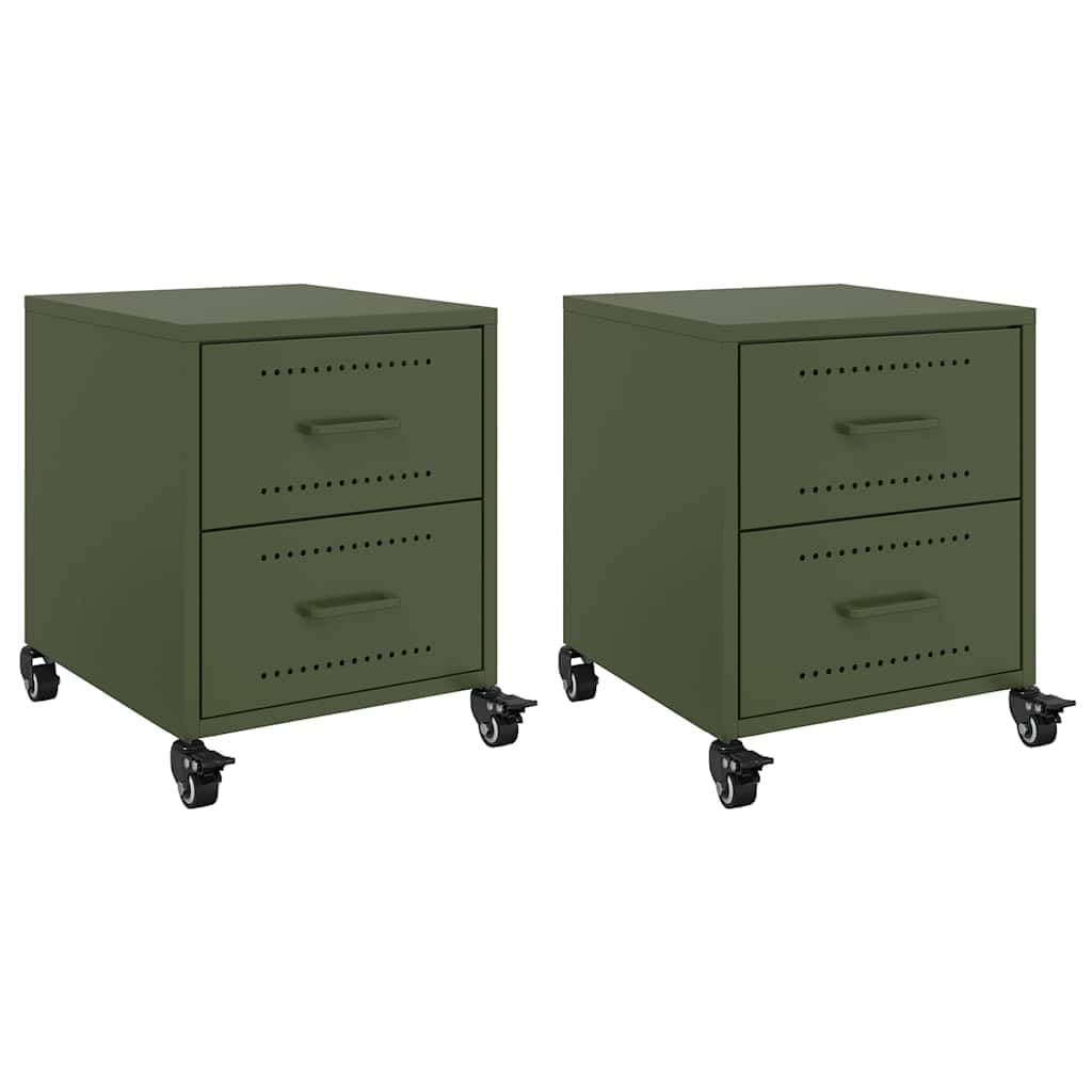 Table de chevet vert olive acier table de nuit 2 tiroirs petite armoire de lit