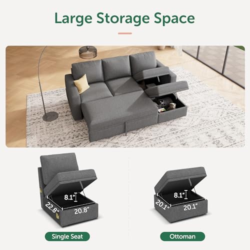 Image of HONBAY Modular Sectional Sleeper Sofa with Pull Out Bed, L Shaped Couch with Storage Seat, Modular Sectional Couches for Living Room - Dark Grey