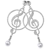 BESPORTBLE Pendientes Colgantes de Nota Musical para Mujer, 1 Par de Pendientes Modernos de Plata 925 Gemas de Imitación, Diseño Exagerado Plateado, Joyería Elegante para Fiestas y Uso