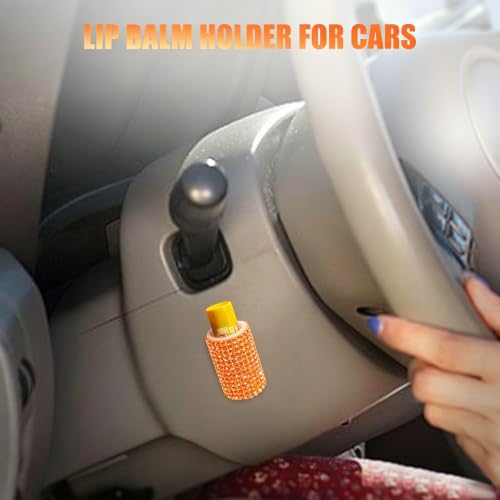 Image of Upright Car Chapstick Holder, Bling Insulating Lip Balm Holder,Rhinestone Car Accessories for Women Interior ,Suitable for Most Vehicles. (Orange)